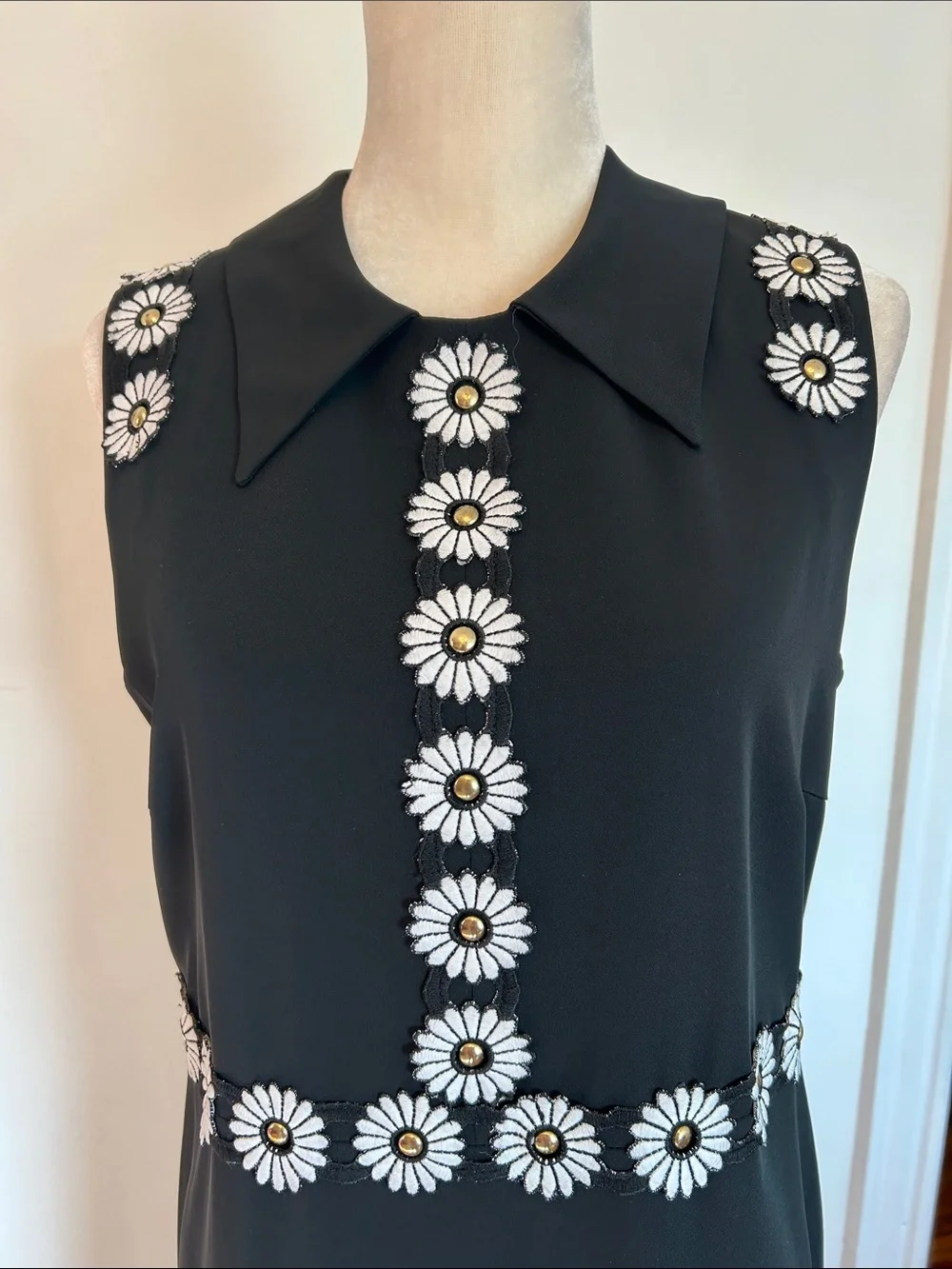 Black Sleeveless Dress with Daisy Trim